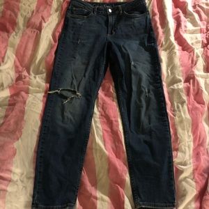 Calvin Klein blue high rise ankle skinny ripped denim